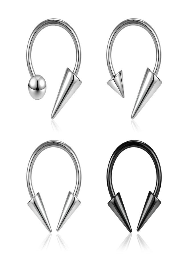 BodyAce 16G Spike Septum Rings Horseshoe Nose Rings, Stainless Steel Daith Helix Tragus Cartilage Earrings Hoop, Rook Lobe Lip Piercing for Women Men (Hoops:8mm) - Image 1